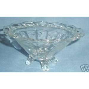    Vintage Glass Footed Etched Lace Edge Bowl 
