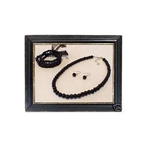  Glass Pearl Necklace, Earrings & Bracelet Jet Black