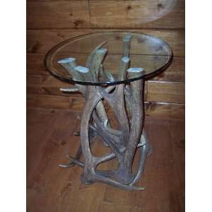  Elk Antler End Table with Glass Top