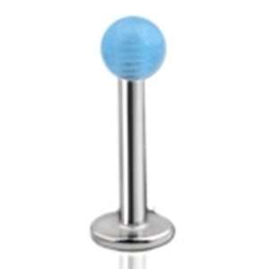   Labret Lip Ring Piercing with Blue Glow in the Dark Ball 14 Gauge 3/8