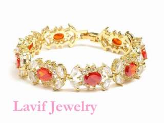 18KGP Orange Floral Sapphire Topaz Bracelet {C943  