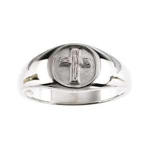    Mens White Gold Rugged Cross Christian Purity Ring Jewelry