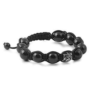 Shiny Onyx and Stainless Carving Design Bead Macrame Bracelets   (11 