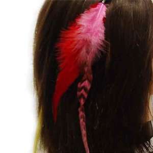  Clip On In Grizzly Bird Feather Hair Extensions Red Mix 