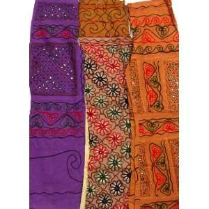  Lot of Three Gujarati Trousers with Embroidery by Hand 