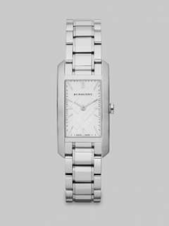 Burberry   Check Stamped Rectangular Stainless Steel Watch/Silvertone