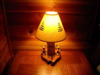 Rustic Log Cabin Furniture RED OAK LAMP End Table MOOSE  