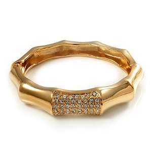  Gold Plated Diamante Multifaceted Hinged Bangle Bracelet Jewelry