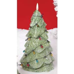   Green Sparkling Christmas Tree Candles 7   Unscented