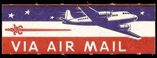 Vintage Air Mail Etiquette American Cancer Soc. 1940s Cancel  