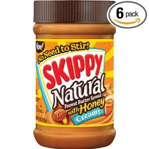 Skippy Creamy Peanut Butter, Natural with Honey, 15 Ounce Jars (Pack 