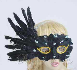 Elegant Mardi Gras masquerade black feather eye mask  