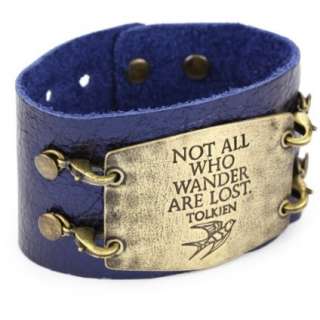 Lenny and Eva Navy with Brass Sentiment Not All Who Wander Wide Cuff 