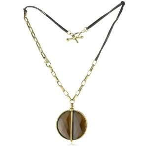 Paige Novick Vail Leather Link and Stone Medallion Necklace