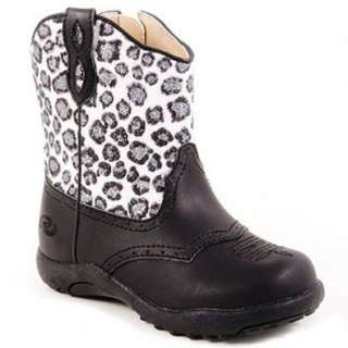 Roper Girls Black Glitter Leopard Cowboy Boots Infant 