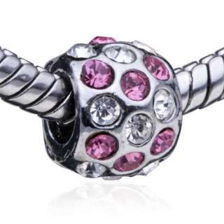 PUGSTER PINK CLEAR CRYSTAL SILVER BEAD FOR BRACELET E76  