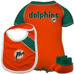  Miami Dolphins Infant Orange Aqua Creeper, Bib & Bootie 