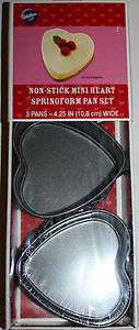 Wilton 3 Non Stick Mini Heart Springform Pan set 4.25 in Wide NIB 
