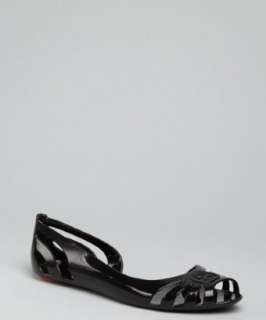 Gucci black cutout rubber flat peep toe sandals   