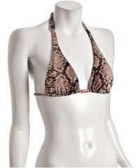    brown python print Laura long triangle halter bikini top 