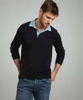 Brunello Cucinelli navy cashmere denim collar polo sweater
