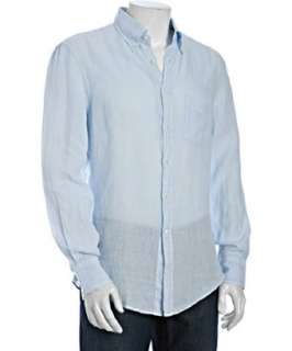 Brunello Cucinelli light blue linen long sleeve button down shirt 