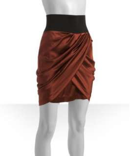 Foley rust ruched silk banded waist skirt  