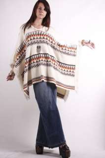   White Southwest HIPPIE Navajo Boho Blanket FRINGE CAPE Sweater COAT OS