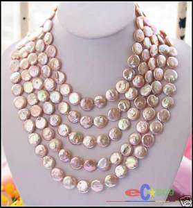 LONG 100 14MM PINK COIN FRESHWATER PEARL NECKLACE  