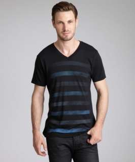 Kinetix black striped cotton Search & Destroy v neck t shirt