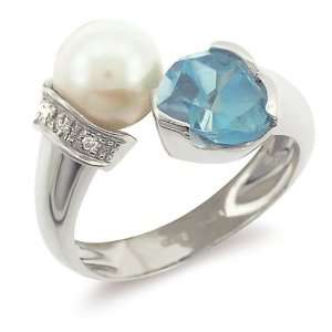 Vintage Ladies Ring in White 18 karat Gold with Cultivated Pearl and 
