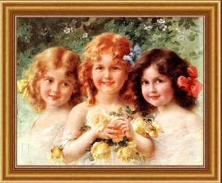 On Artist Canvas. Beautiful little girls 19th centurys ideal by Emile 