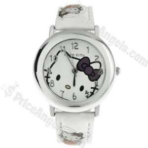  Hello Kitty Pattern Leather Band Watch for Lady and Kids 