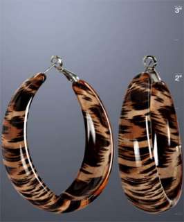 Kenneth Jay Lane brown cheetah print resin hoop earrings   up 