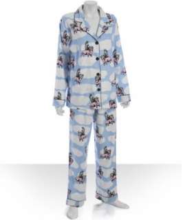 style #314545001 blue cotton flannel Flying Pig pajama set