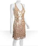 Outfit Sue Wong champagne silk paillette v neck dress with 