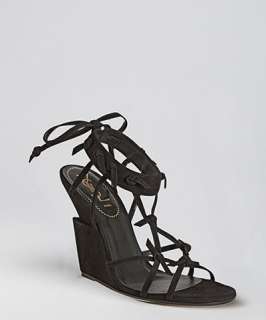 Yves Saint Laurent black suede knot Trybal 105 wedges