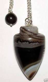 BANDED BLACK ONYX Crystal Pendulum + Pouch & Instructions   Healing 