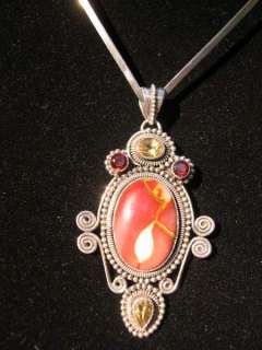 Sterling Silver Citrine Jasper Garnet Pendant Slide 3.5  