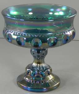 Indiana Glass Blue Carnival Kings Crown Compote  