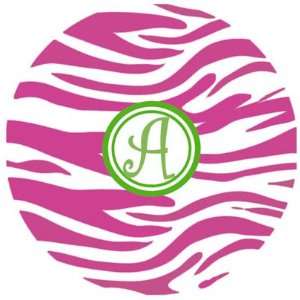 Melamine Plate   Hot Pink Zebra with Lime Initial