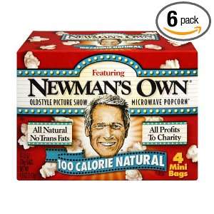 Newmans Own Microwave Popcorn Natural 100 Calorie, 4 Ounce (Pack of 6 