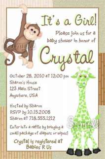 Personalized Monkey Jungle Zoo Baby Shower Invitations  