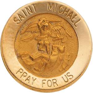 14K GOLD 2/3 SAINT MICHAEL PATRON ST. MEDAL LAPEL PIN  