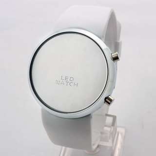 White Round Mirror Face PU Band LED Fashion Watch