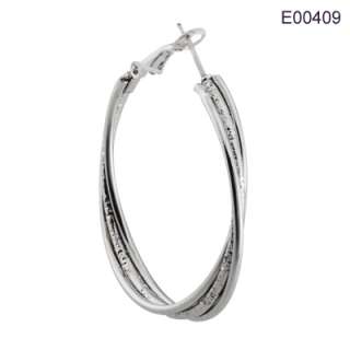 Rhodium Plated Hoop Earrings w/ Lever Back Post in Linked Hoop or 