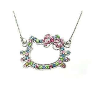  Hello Kitty Multi Color Crystal Necklace Pendant 