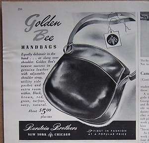 1949 Vintage Burstein Brothers Golden Bee Purse Ad  