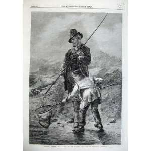    Fine Art 1865 Men Fishing Net River Rod Boat Nicol