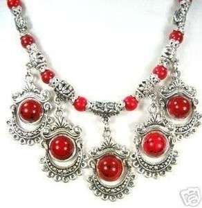 Rare Tibet Tribal jewelry Silver Red Coral Necklace  
